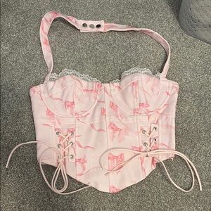 Edikted Pink Lace-Up Corset Top
